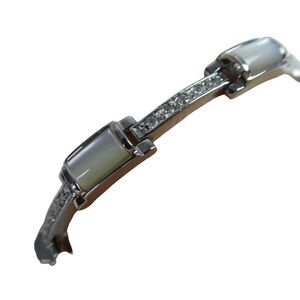 Lia Sophia Silver Tone Station Bracelet Rhinestone Faux Moonstone White Sparkly